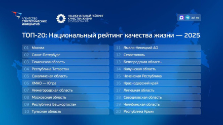 Тульская область в ТОП-10 обновленного национального рейтинга качества жизни по итогам 2025 года